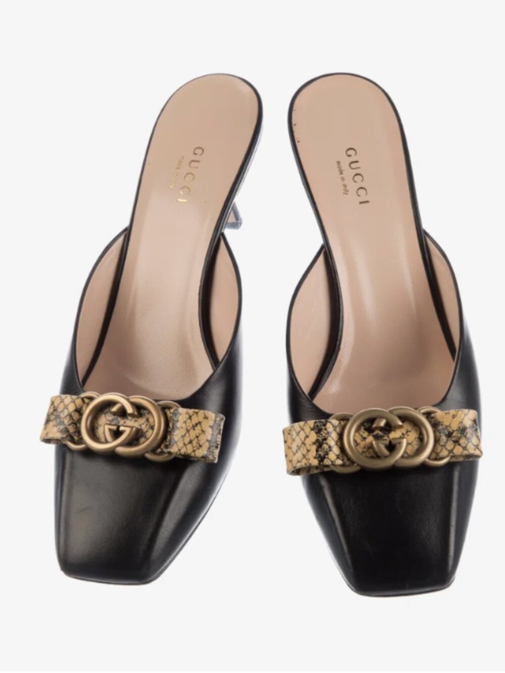 Gucci Leather Mules Womens Size 9 Black Interlocking G Kitten Heel Preppy Formal